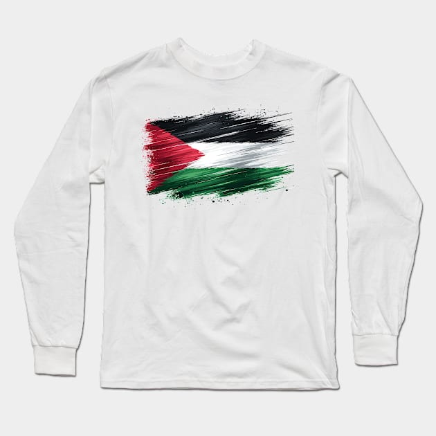 Palestinian Flag Brushstroke - Palestine Long Sleeve T-Shirt by Muslimory